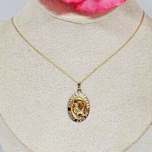 Krementz 14K Yellow Gold Mother Theresa Pendant Chain Necklace 18" 1.2 Grams NEW